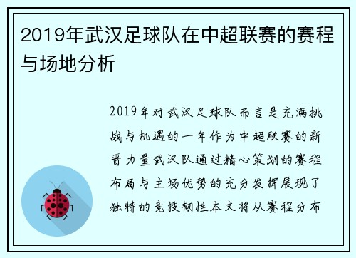 2019年武汉足球队在中超联赛的赛程与场地分析